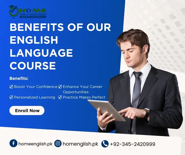Benefits of Our English Language Course — House of Modern English, social media post design by Saif Kasbati