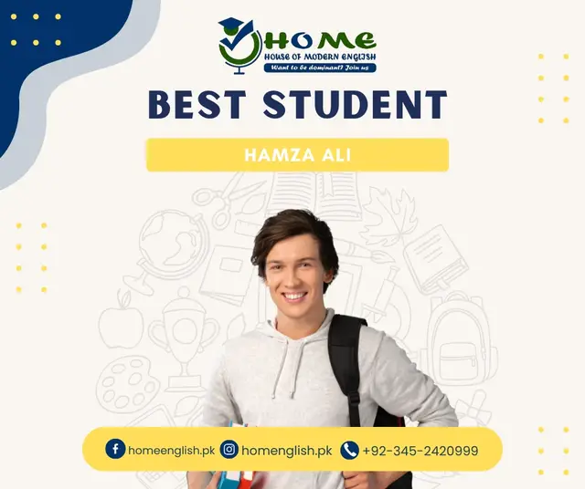 Best Student — Hamza Ali — House of Modern English, social media post design by Saif Kasbati