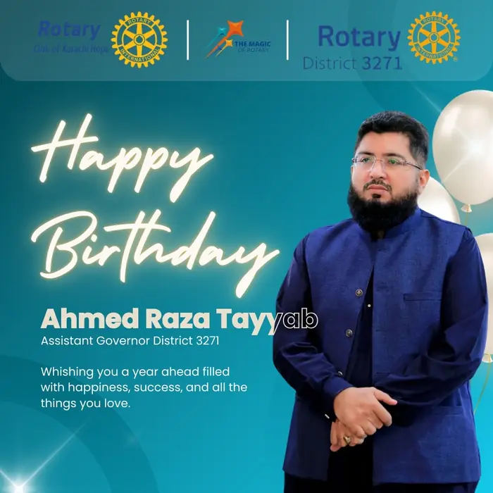 Birthday Post — Rotary Club of Karachi Hope, social media post design by Saif Kasbati