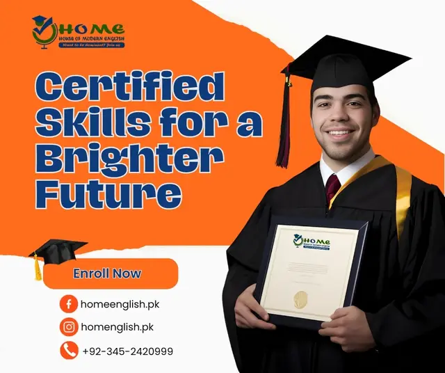 Certified Skills for a Brighter Future — House of Modern English, social media post design by Saif Kasbati