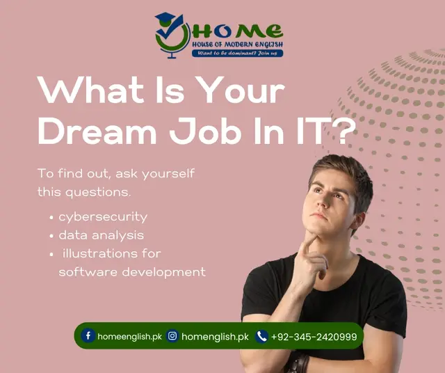 Dream Job in IT — House of Modern English, social media post design by Saif Kasbati