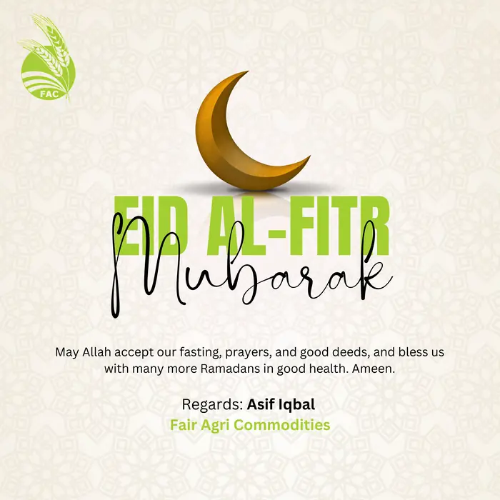 Eid al-Fitr Greeting — Fair Agri Commodities, social media post design by Saif Kasbati