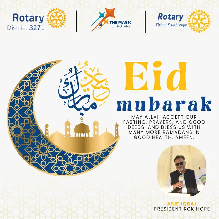 Eid Mubarak — Rotary Club of Karachi Hope, social media post design by Saif Kasbati