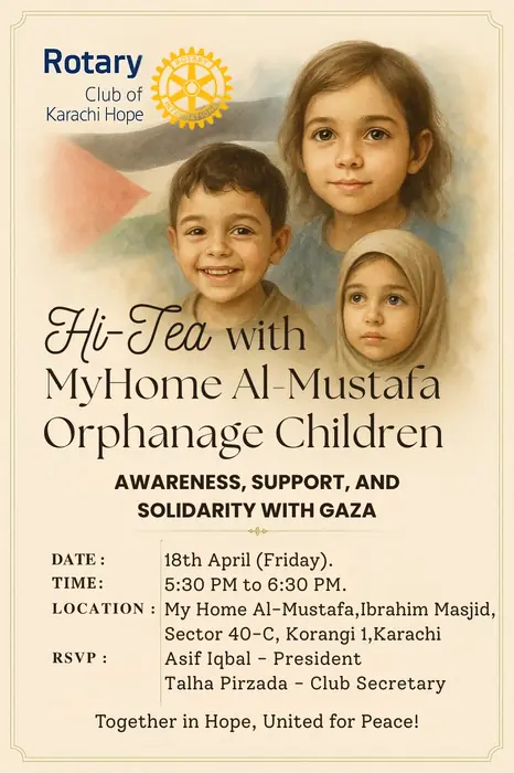 Hi-Tea Invitation — Rotary — solidarity with Gaza, social media post design by Saif Kasbati