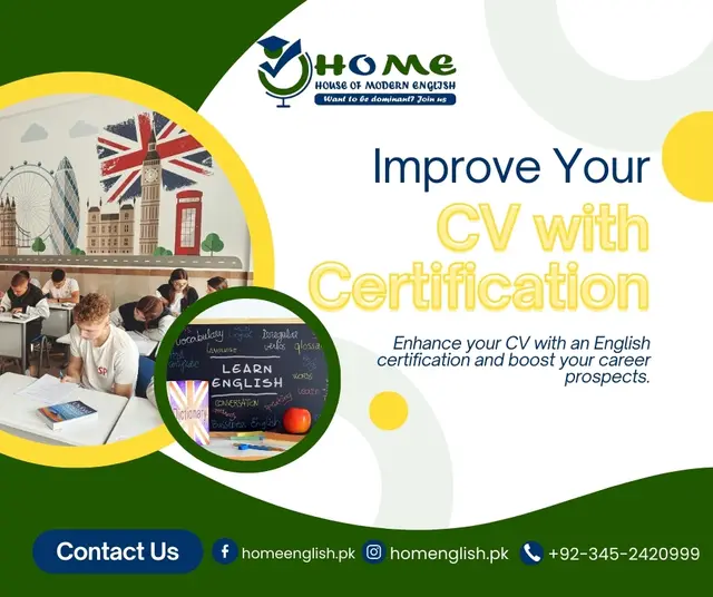 Improve Your CV with Certification — House of Modern English, social media post design by Saif Kasbati