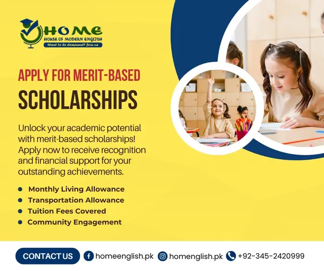 Merit-Based Scholarships — House of Modern English, social media post design by Saif Kasbati