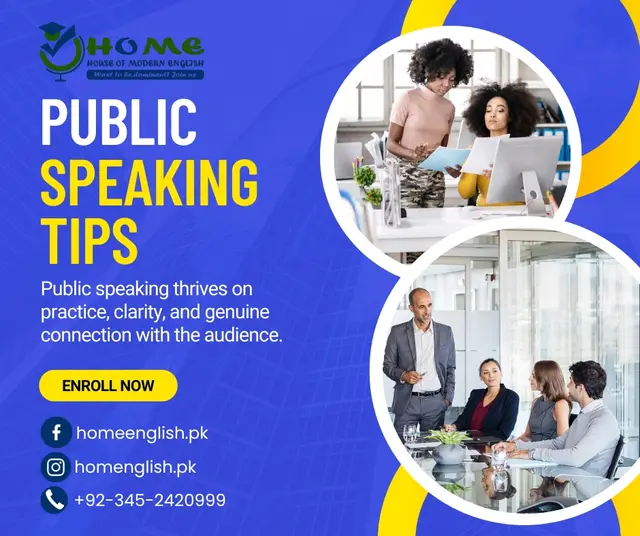 Public Speaking Tips — House of Modern English, social media post design by Saif Kasbati