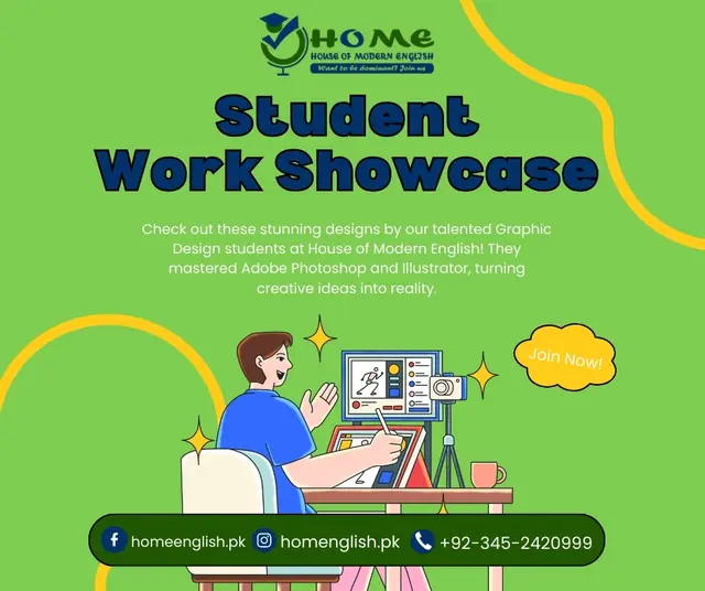 Student Work Showcase — House of Modern English, social media post design by Saif Kasbati