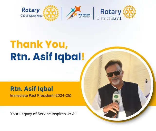 Thank You, Rtn. Asif Iqbal — Rotary Club of Karachi Hope, social media post design by Saif Kasbati