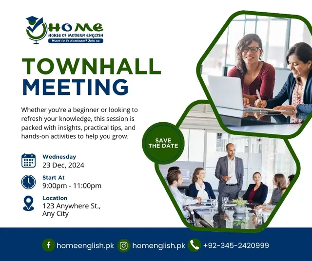 Townhall Meeting — House of Modern English, social media post design by Saif Kasbati