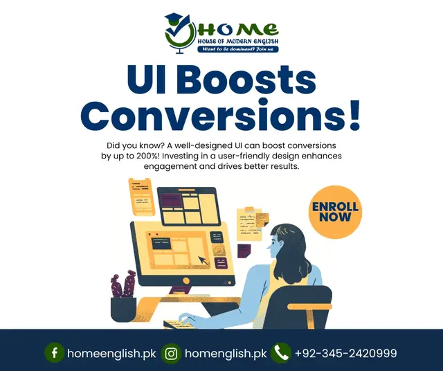 UI Boosts Conversions — House of Modern English, social media post design by Saif Kasbati
