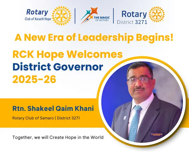 Welcome District Governor — Rotary Club of Karachi Hope, social media post design by Saif Kasbati