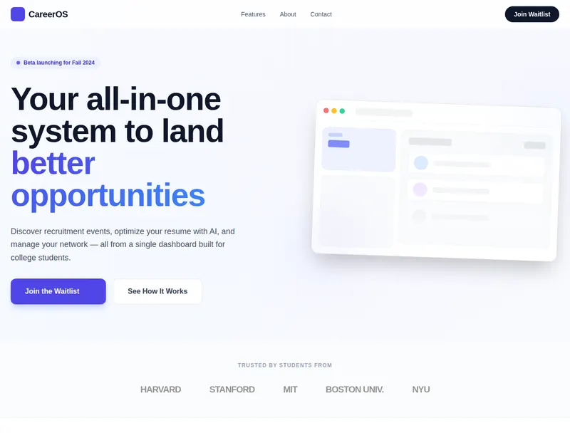 CareerOS — Landing page concept — light hero, web design project by Saif Kasbati