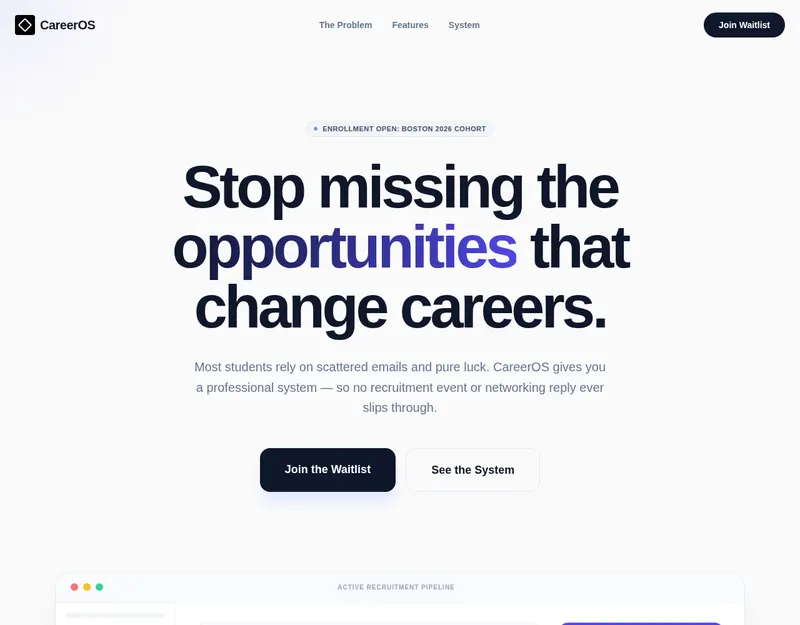 CareerOS — Landing page concept — dark hero, web design project by Saif Kasbati